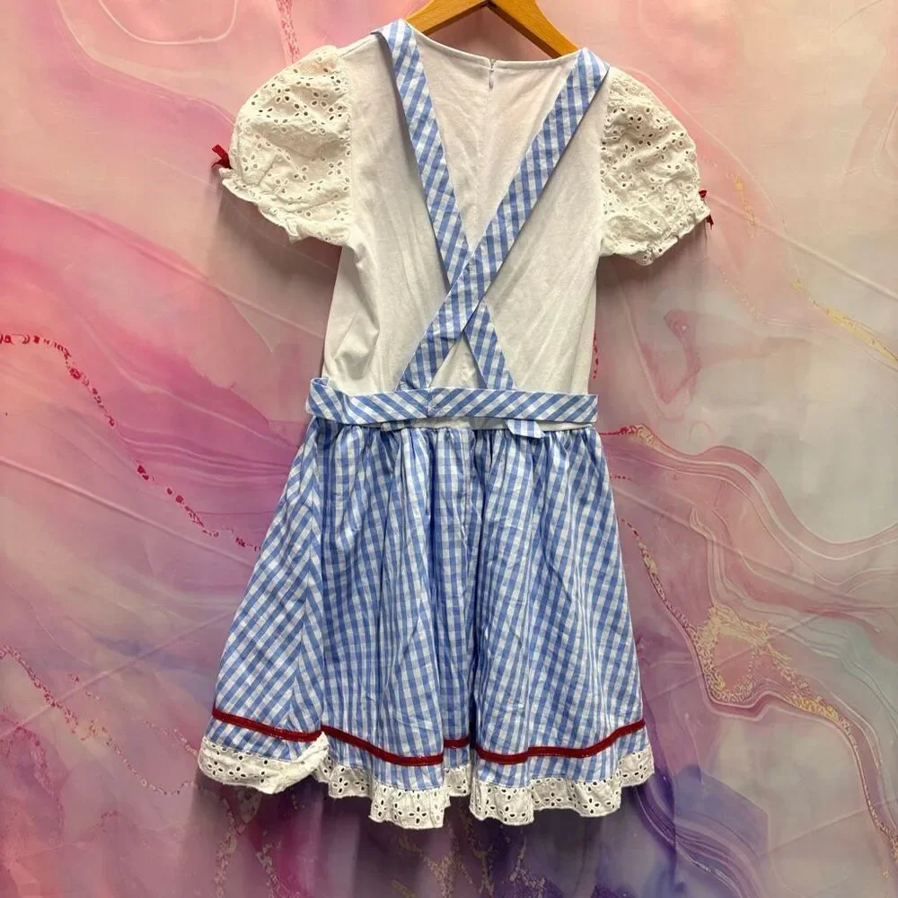 Wizard of Oz Dorothy Blue Gingham Dress Girls L Musical Theater Halloween